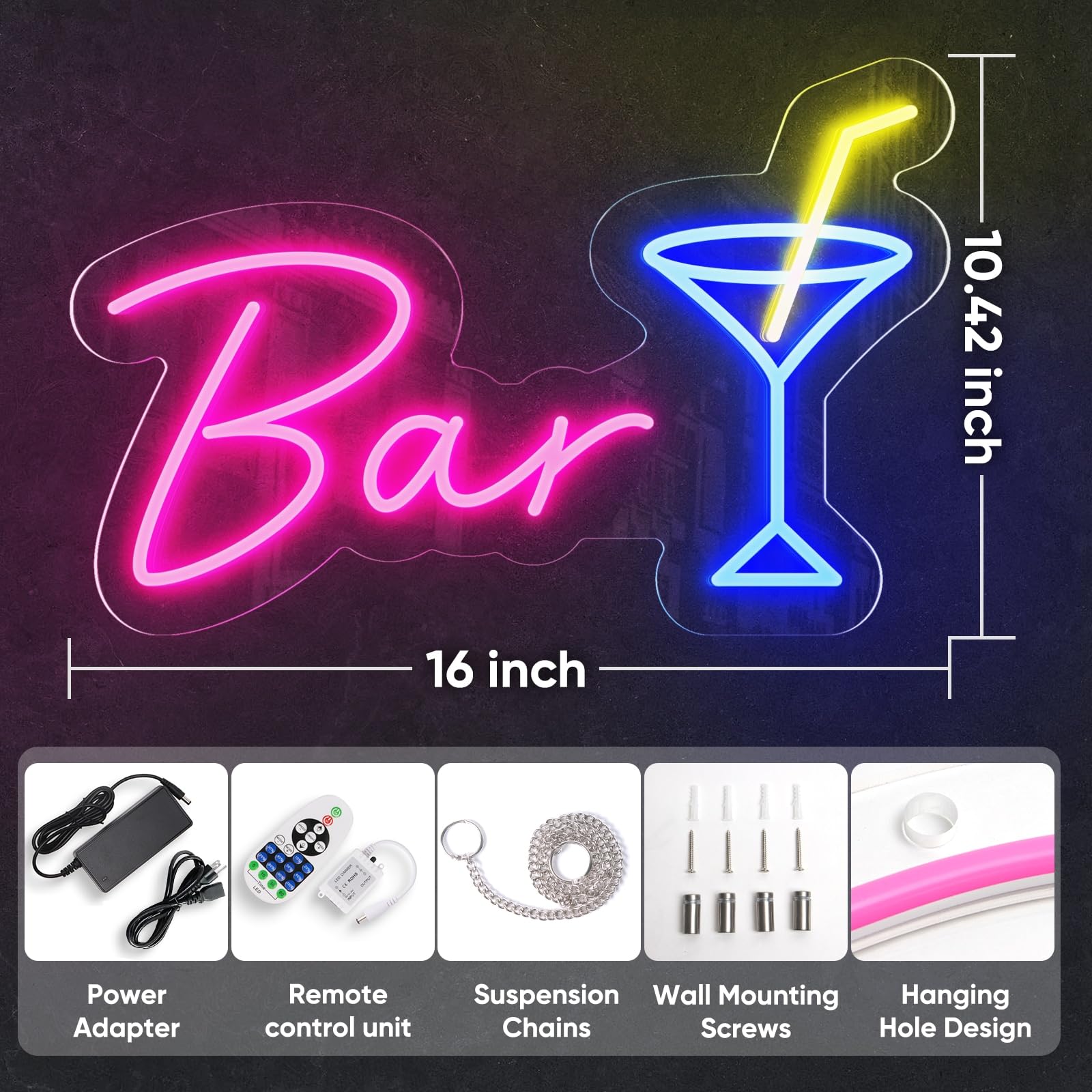ネオン管　BAR Neon Bar Sign, Bar Led Party Wall Decor, Bar Signs for Home Bar