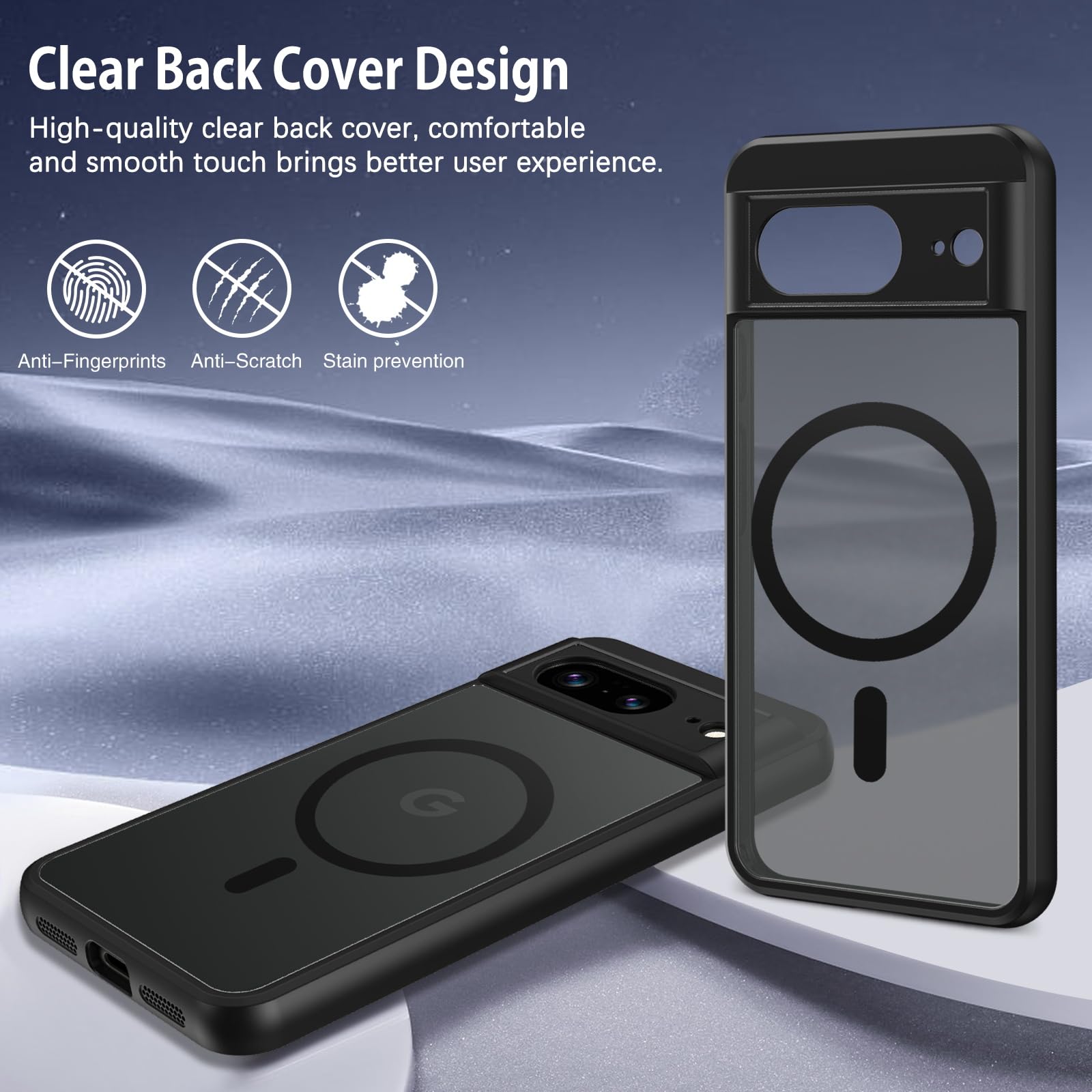 BENTOBEN Cover Magnetica Per Google Pixel 8a - Traslucida Opaca, Con Anello Supporto Invisibile, Compatibile MagSafe, Antiurto, Nero - 2