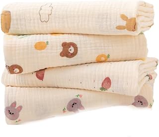 Muslin Burp Cloths |Burp Cloths for Babies, 4 Pack Baby Swaddle Blanket, Soft Muslin Cotton Baby Blankets, Multi-Use Burp for Newborns, 80x80cm
