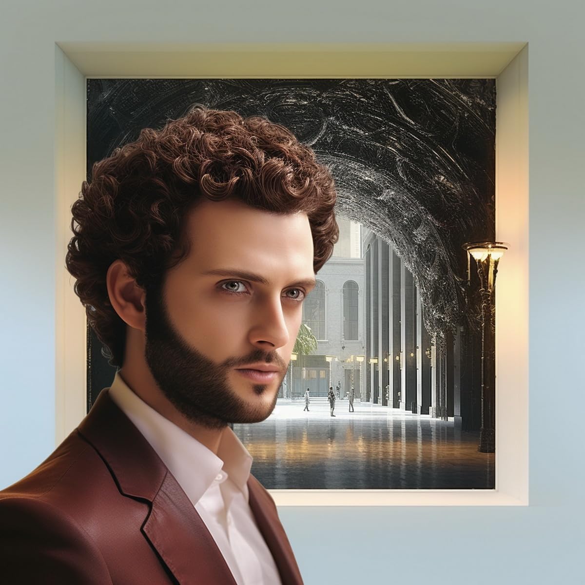 Leuik Short Brown Afro Mens WigCostume Toupee for Men