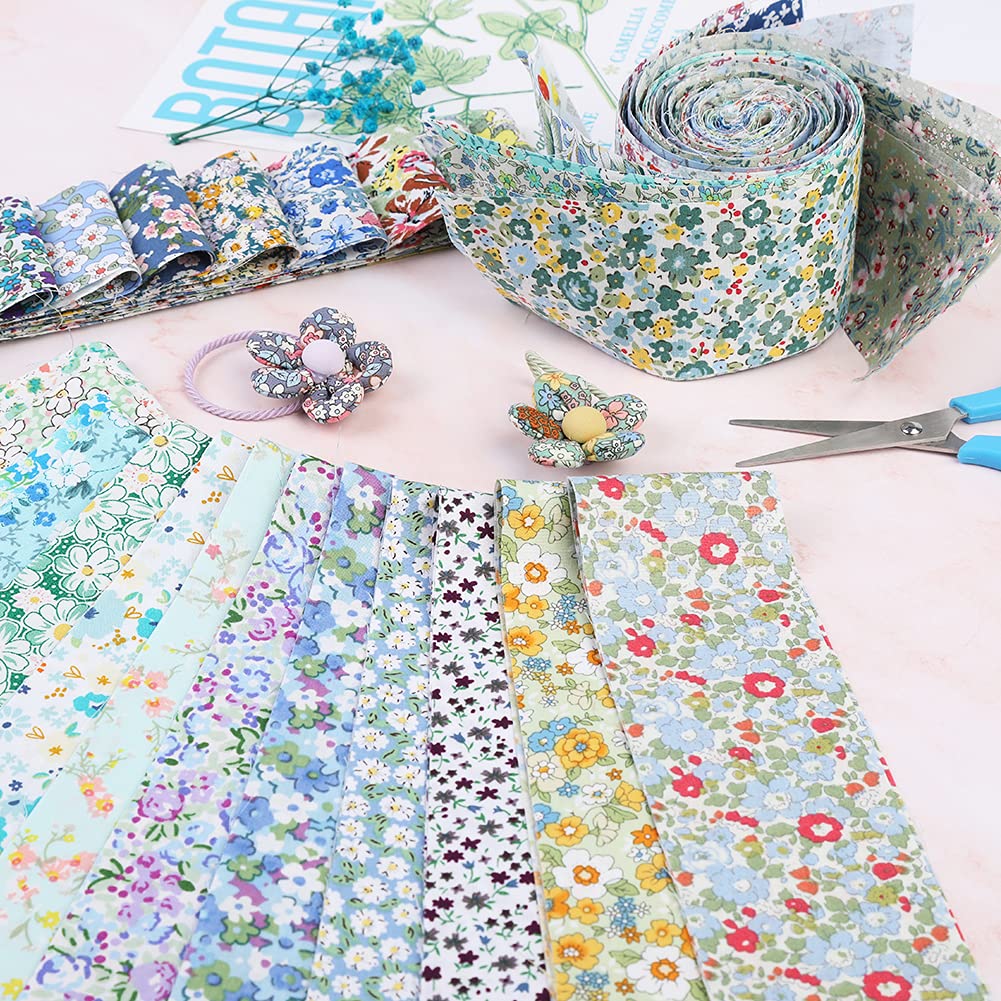 Lot De 40 Bandes Tissu Patchwork Coton 6,5x100 Cm - Motifs Floraux - Pour Quilting, Couture