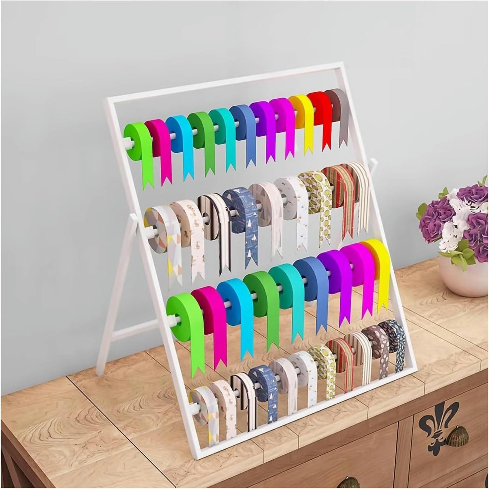 Support rangement ruban et papier emballage pour atelier créatif et maison