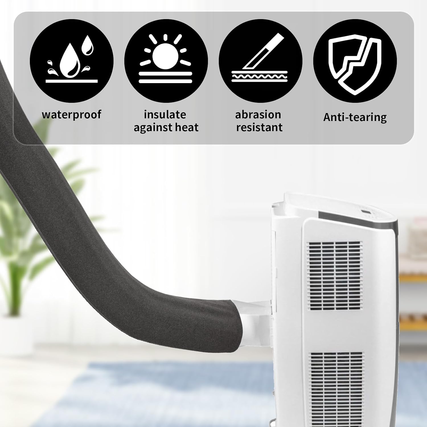 Air Conditioner Hose Cover Wrap Portable AC Insulation Sleeve | exhaust pipe dark grey fits 6.5 inches dia tubing protector thermal energy saving cooling accessories parts home summer gear