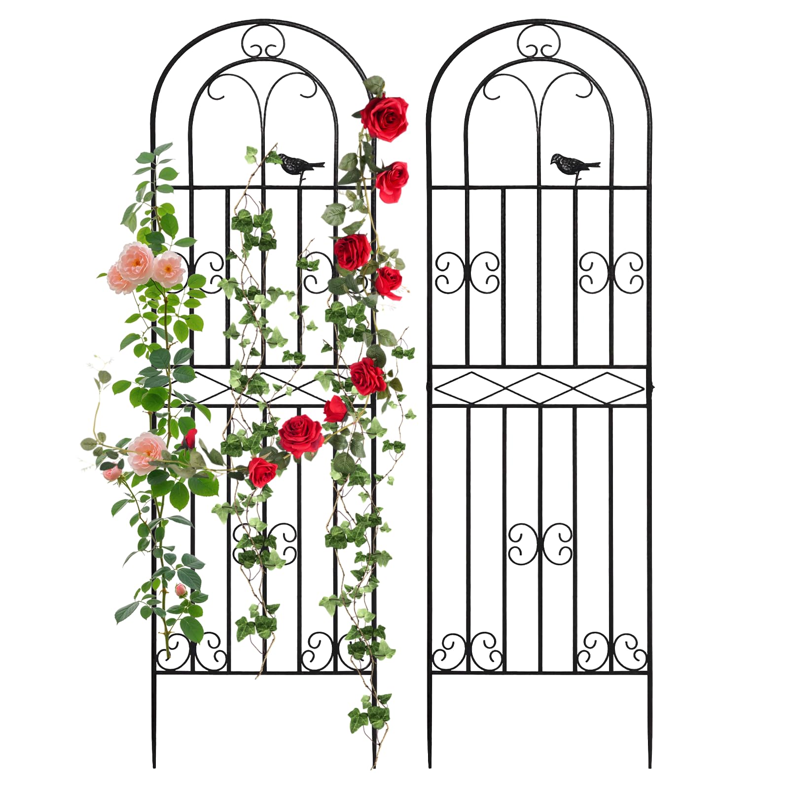 Rankgitter, 2-teiliges Set an Rankhilfen aus Metall, 180 × 50 cm, rostbeständig, für Rosenranken, Weinreben und Kletterpflanzen, zur Gartendekoration in Schwarz.