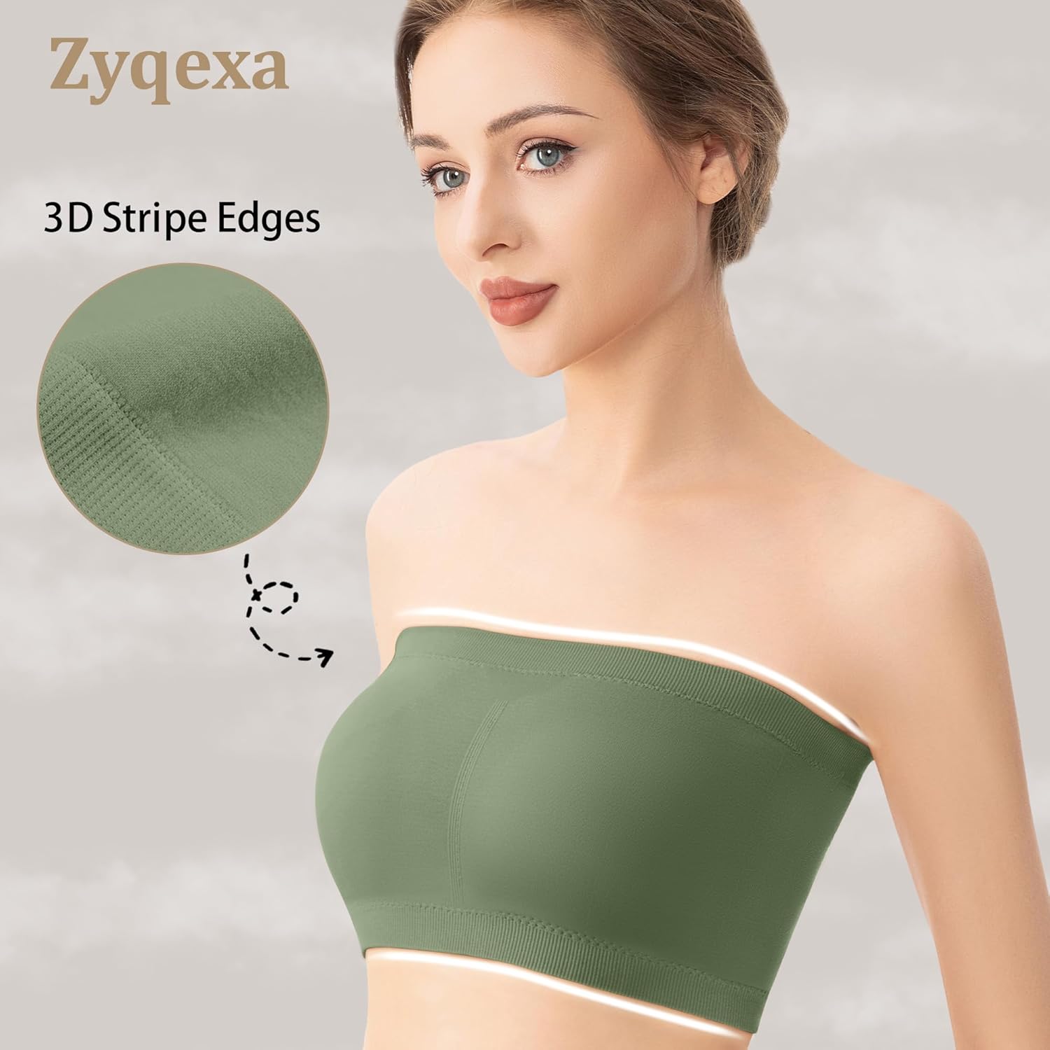 4 Pcs Strapless Bandeau Bras for Women - Wireless Seamless Padded Tube Bras Womens Strapless Bralette Full Coverage Comfy Tube Top Bra Padding No Underwire White Brown, M - Image 3