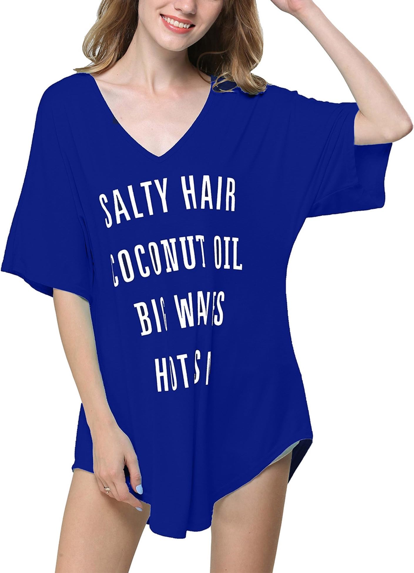 INSPOP Women's Cover up T-shirt Swimsuit Swimwear Bikini Cover-ups Beach Dress Dark blue M