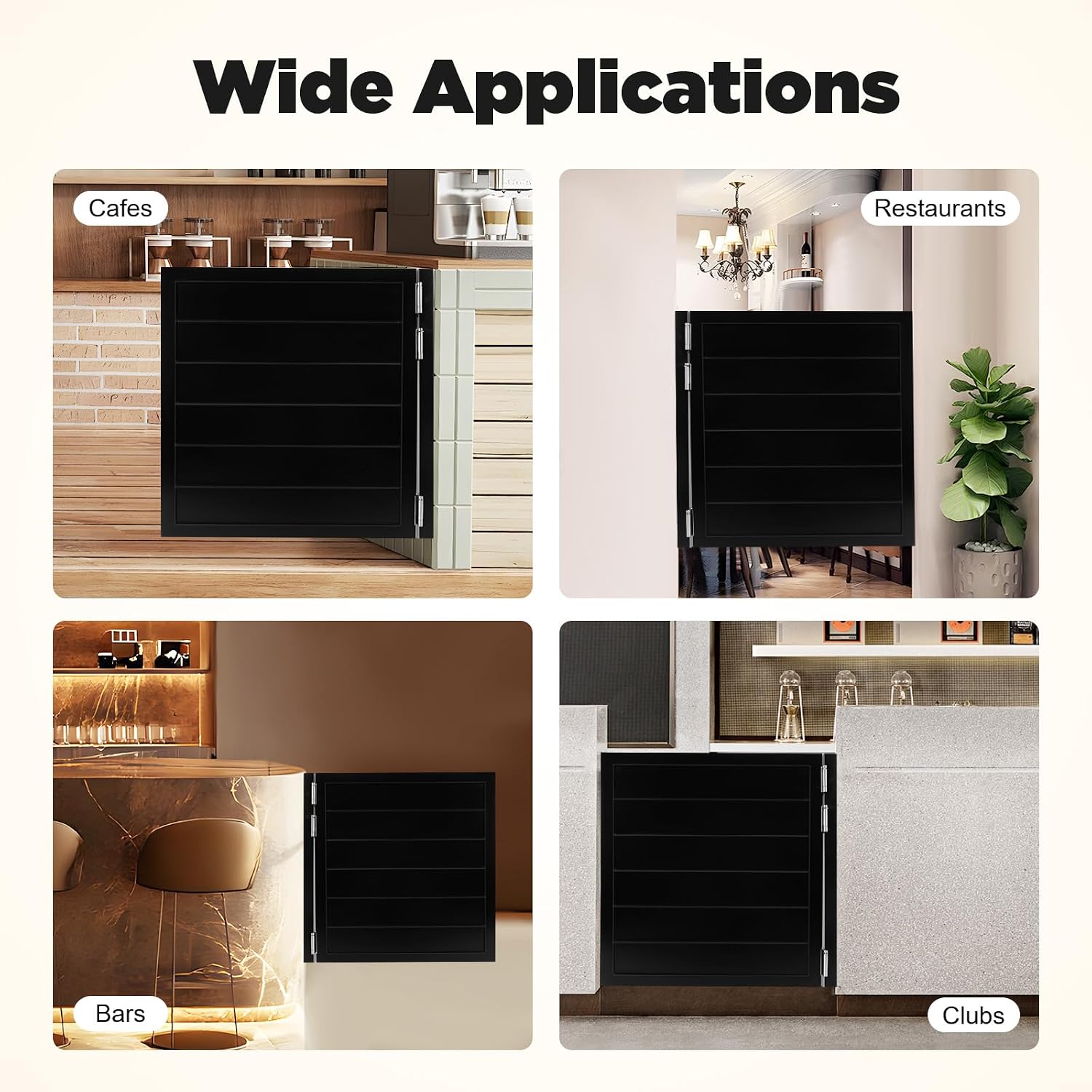 Swinging Doors Cafe Door 35.4 x 35.4 Inch Solid Wood Saloon Door Modern Half Interior Single Cafe Doors with Hinges for Kitchen Partition Doorways Bar (Black, 35.4x35.4in)