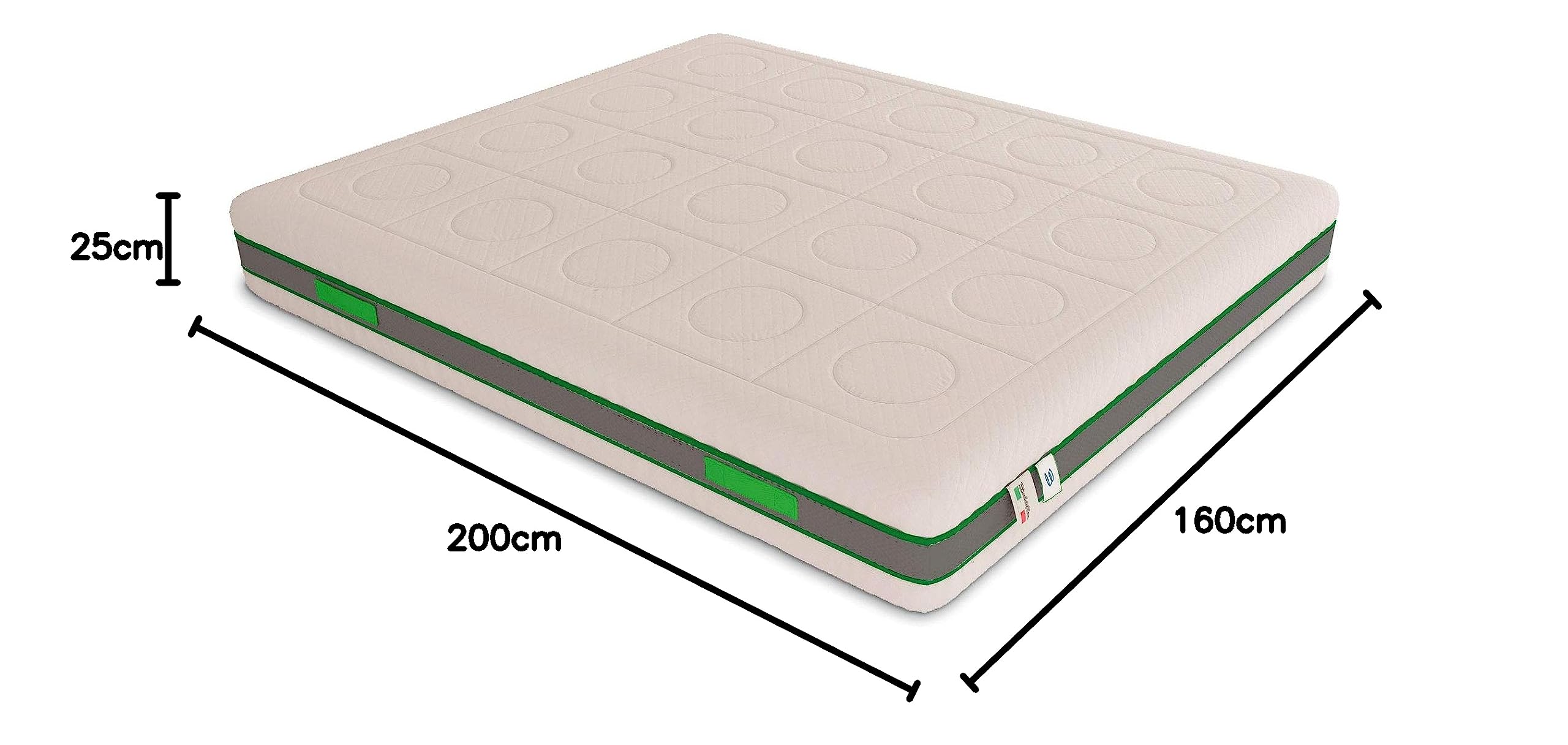 Baldiflex Emporio Materasso Matrimoniale Molle Insacchettate e Memory, Green Spring Plus 800 Molle + 5 cm Memory, 7 Zone Differenziate, 160x200 cm