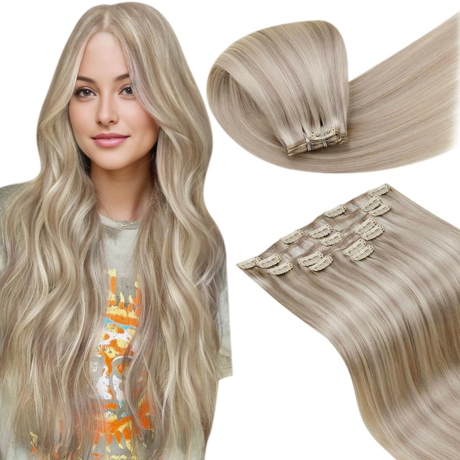 LaaVoo Hair Extensions Clip in Real Human Hair Brown Clip in Hair Extensions Dark Brown Full Head 16 Inch 120g 7pcs Remy Straight Hair Double Weft #4 — view 91