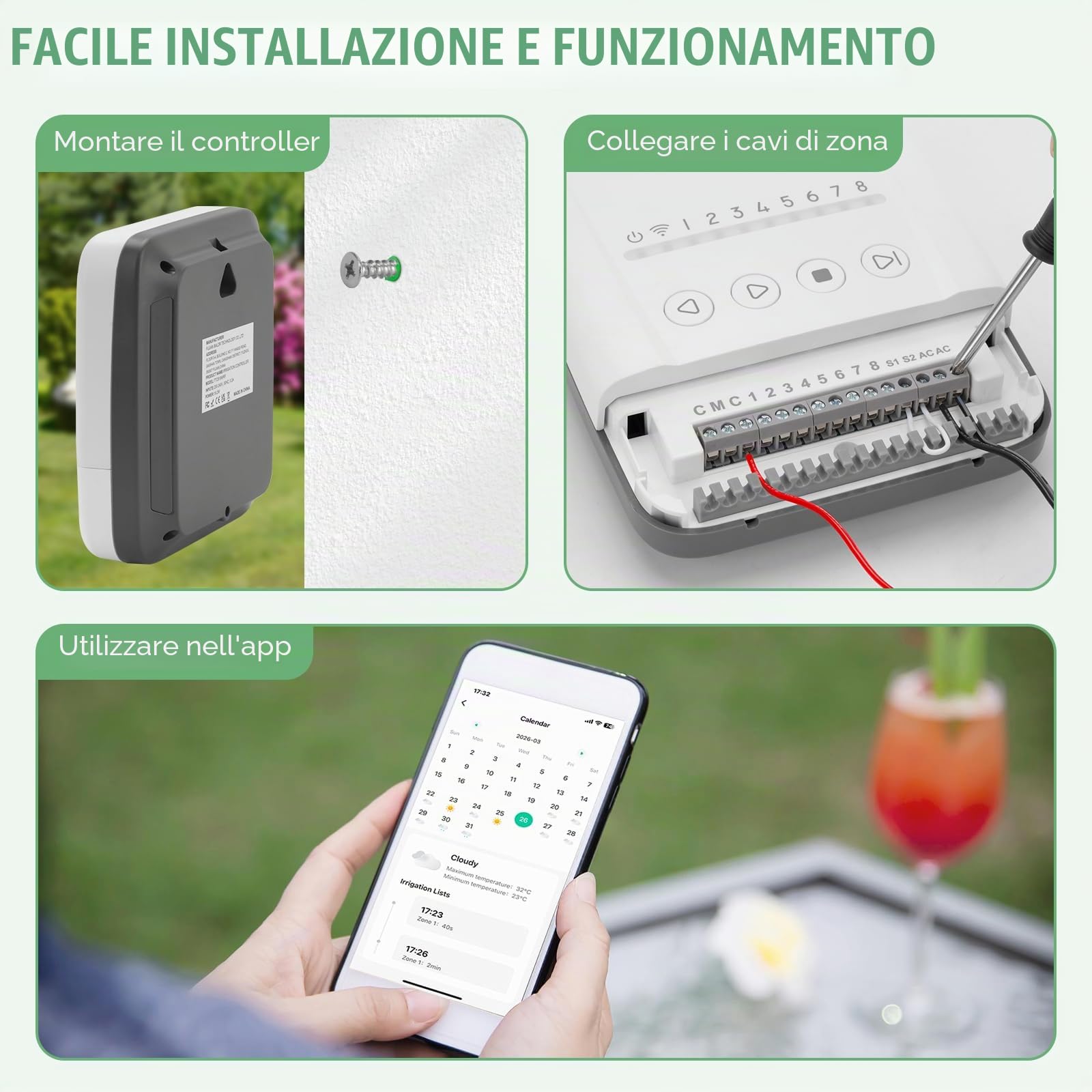 Controller Irrigazione 8 Zone, Controller Irrigazione WiFi con Controllo APP, Intelligenza Meteo Locale, Ritardo Pioggia, Installazione DIY Semplice, Timer Irrigazione per Giardino (8 Zone)