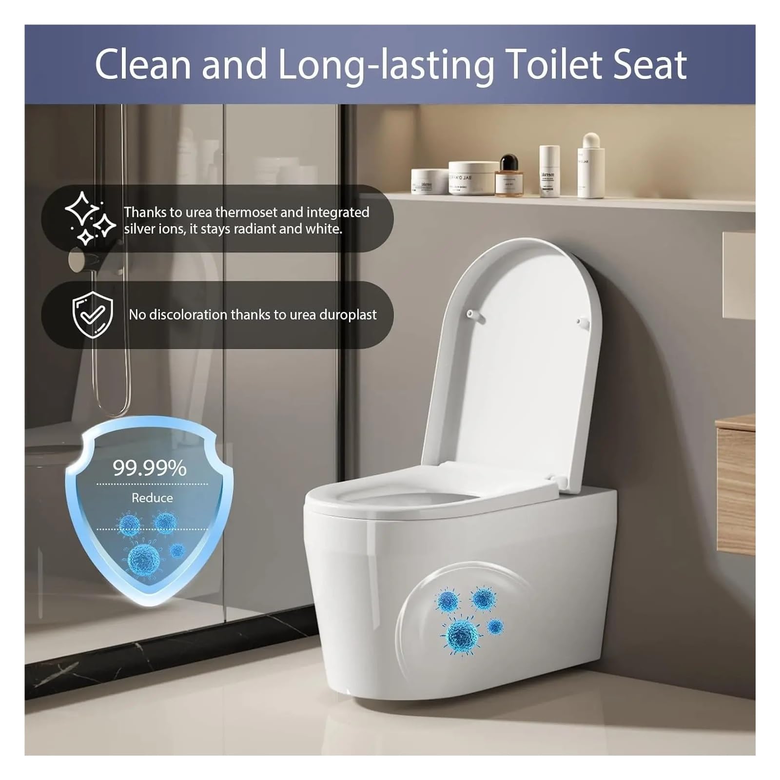 D-förmiger Toilettensitz Mit Schnellverschluss For Einfache Reinigung, Sanft Schließender Toilettendeckel, Integrierter Kleinkindsitz For Das Badezimmer Zu Hause, Weiß Robust Und Bequem
