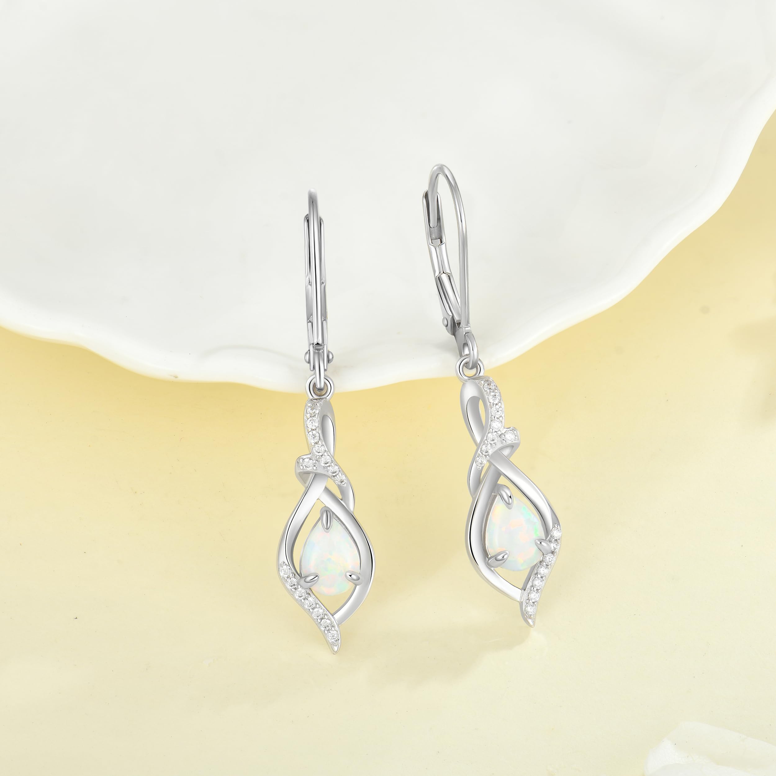 Damen Opal Ohrringe Tropfen Hängend 3A Zirkonia Geburtsstein Schmuck Muttertag Valentinstag Weihnachten Geschenke für Frauen
