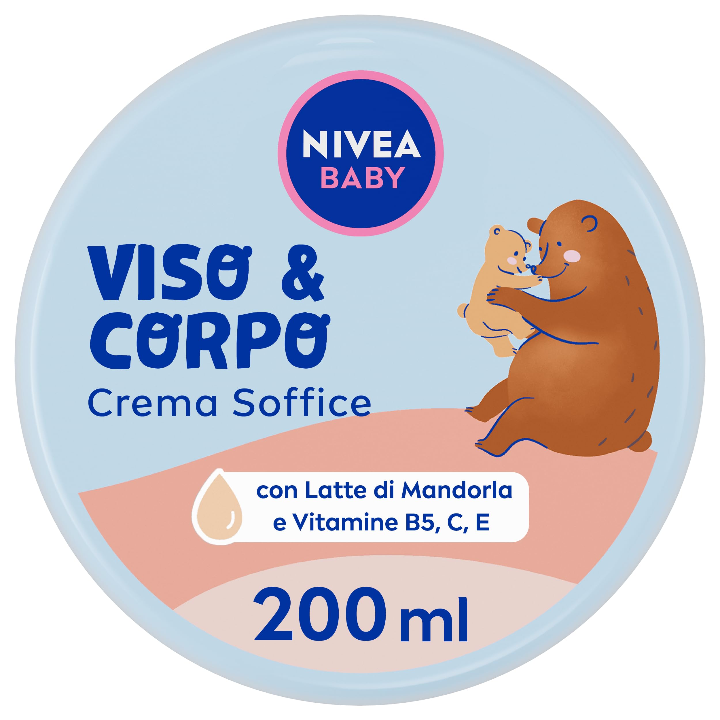 NIVEA BABY Viso & Corpo Crema Soffice 200ml, Crema corpo bambini idratante e nutriente, Crema viso neonato con Latte di Mandorla e Vitamine