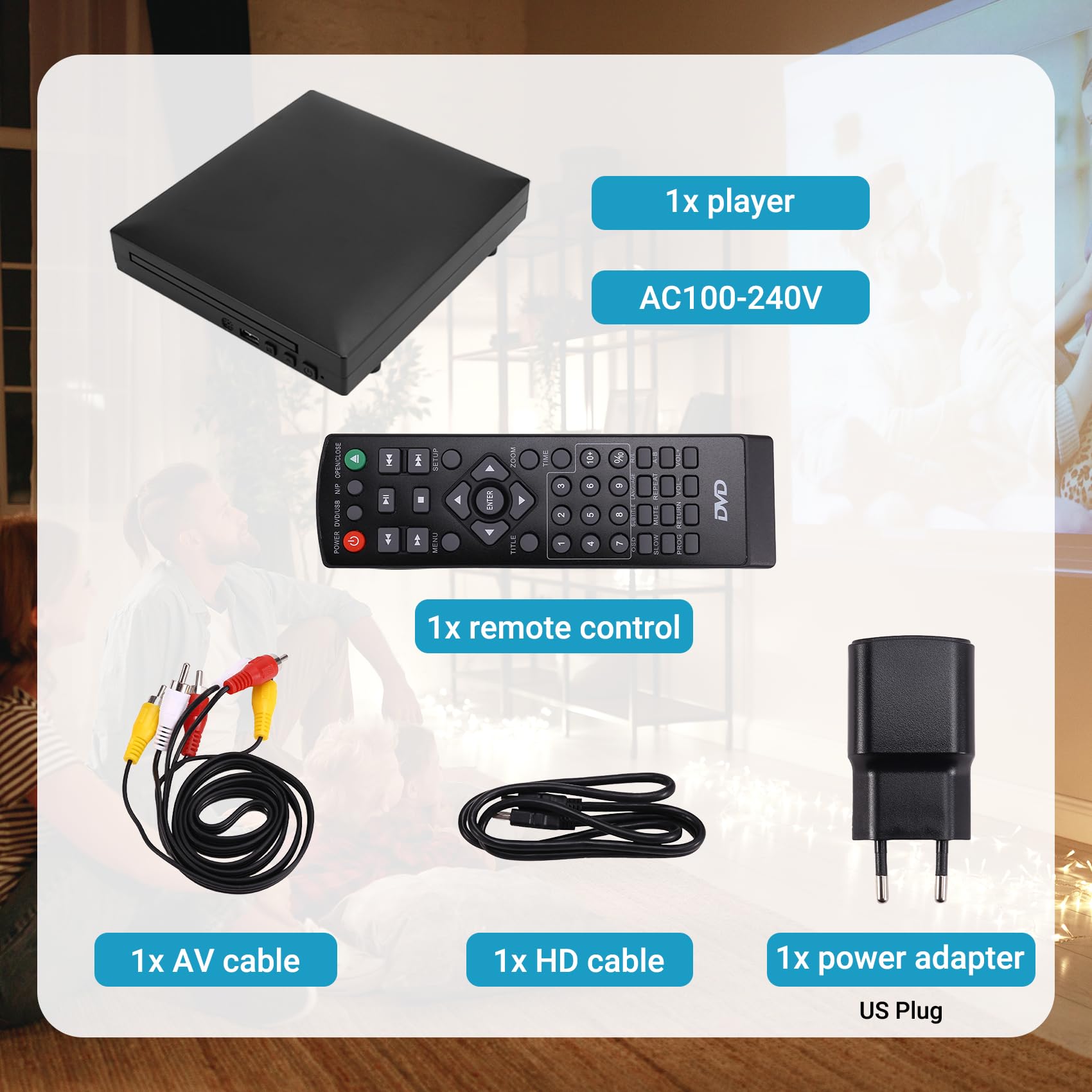 Mini Reproductor de DVD de Alta Definición Reproductor Multimedia Digital Reproductor de CD Doméstico Reproductor de DVD VCD Enchufe UE