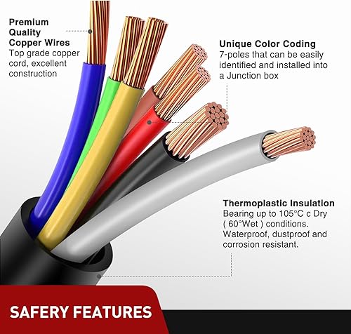 Miniatura 44 de Nilight - Cable conector reforzado de 7 vías para trailer, con caja de derivación de 7 salidas, de 8 pies de largo, apto para remolques motorizados