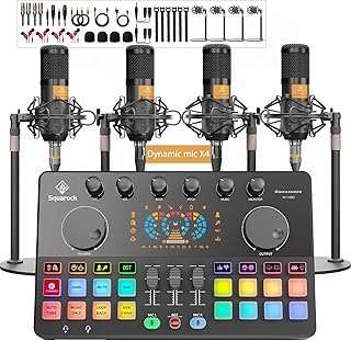 Podcast Equipment Bundle for 4, All-in-One Audio Mixer with Dynamic Micophones Noise Reduction for Live Streaming/Recording/Singing，PC,Smartphone，TikTok M100 3rd