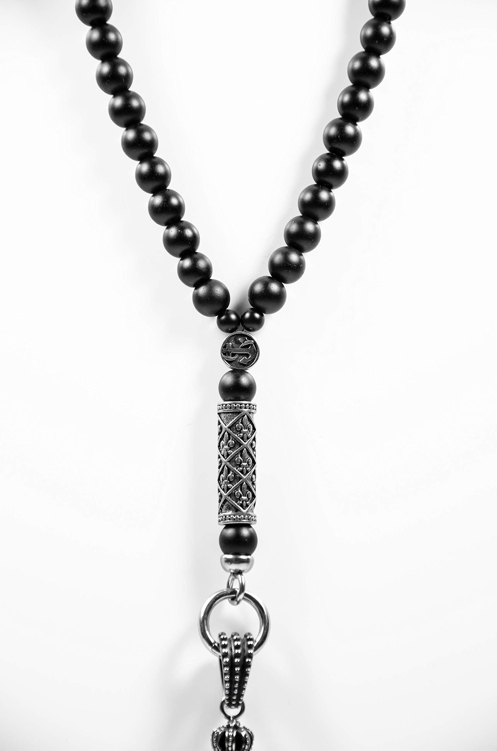Herren Männer Halskette Y Kette Rosenkranz aus Onxy Schwarz Handmade Geschenke (80)