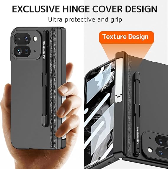 NINKI Google Pixel 9 Pro フォールドケース スタイラスペンホルダー&Sペン付き、キックスタンドスクリーンプロテクターケース Pixel Fold 9 Proケース Pixel Pro 9フォールドスマホケース Google Pixel 9 Pro Fold 5Gケース ブラック