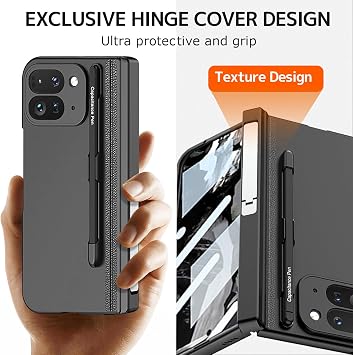 NINKI Google Pixel 9 Pro フォールドケース スタイラスペンホルダー&Sペン付き、キックスタンドスクリーンプロテクターケース Pixel Fold 9 Proケース Pixel Pro 9フォールドスマホケース Google Pixel 9 Pro Fold 5Gケース ブラック