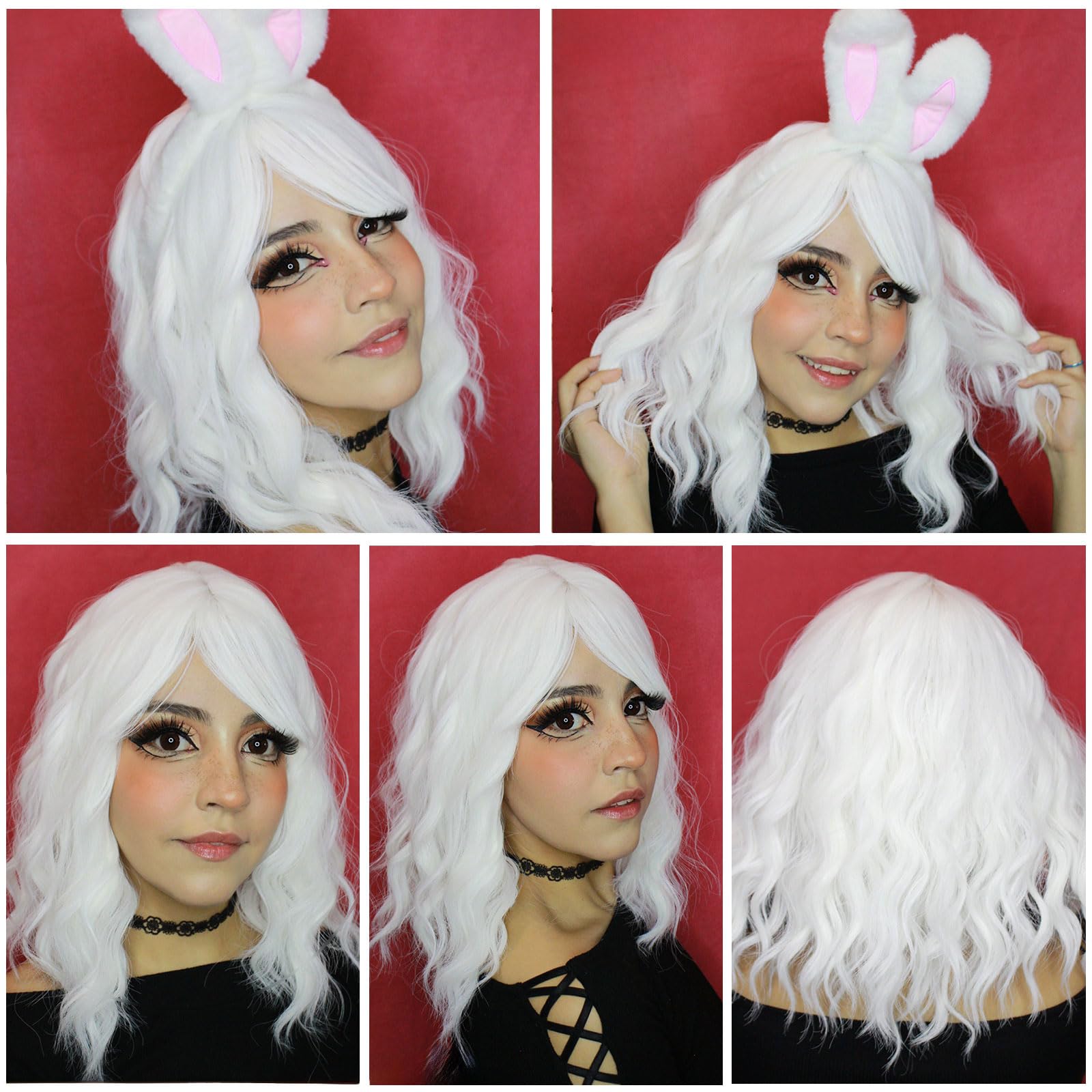 HAIRUP Wig with Bangs for Women: Short Wavy Curly White Wig, 14 Inch Shoulder Length, Perfect for Parties & Cosplay