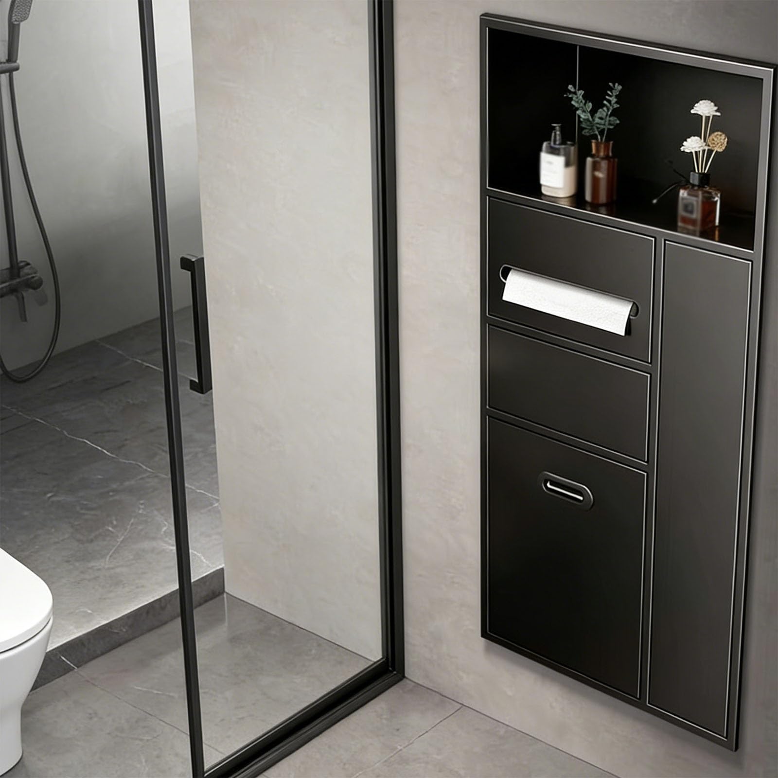 Soporte de papel higiénico 4 en 1 integrado inoxidable para organizar baños pequeños