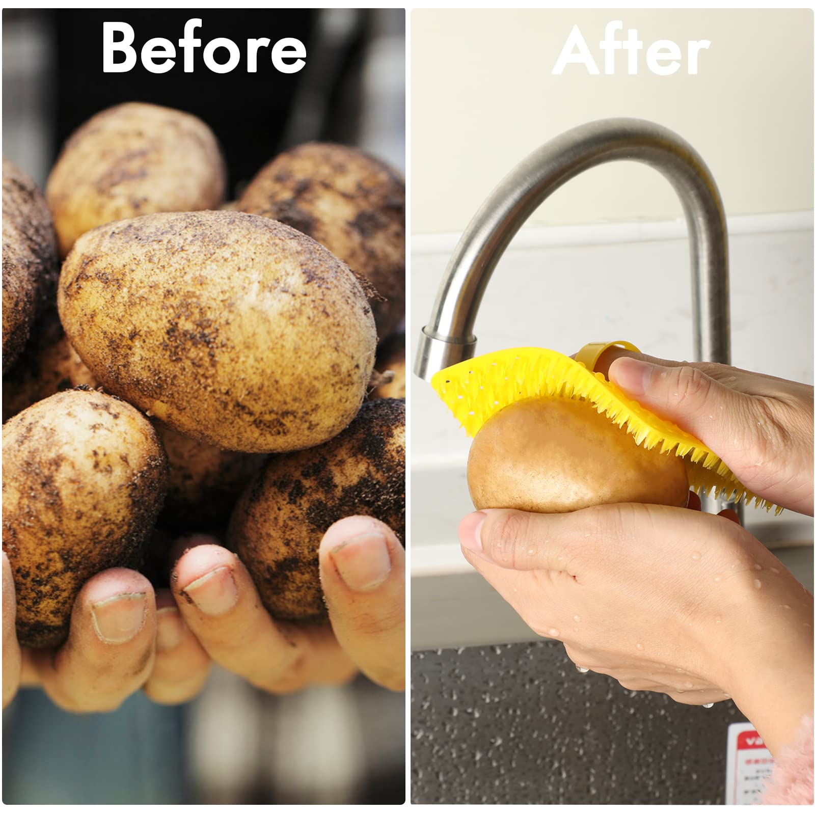 5 PCS Cepillos Flexibles para Verduras,Cepillo de Silicona para Limpieza de Frutas y Verduras con Mango, Fregador de Frutas para Lavar Patatas,Zanahorias,Tabla de Cortar