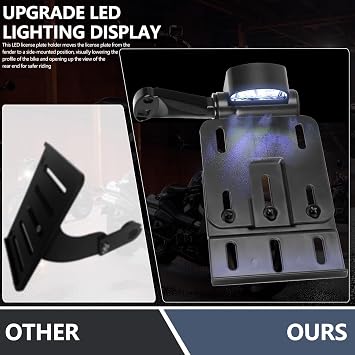 Rear Side License Plate Bracket Holder w/LED Light for Harley Sportster XL883, XL1200, Dyna Low Rider FXDLS, Street Bob FXDB 2004-2020 Black