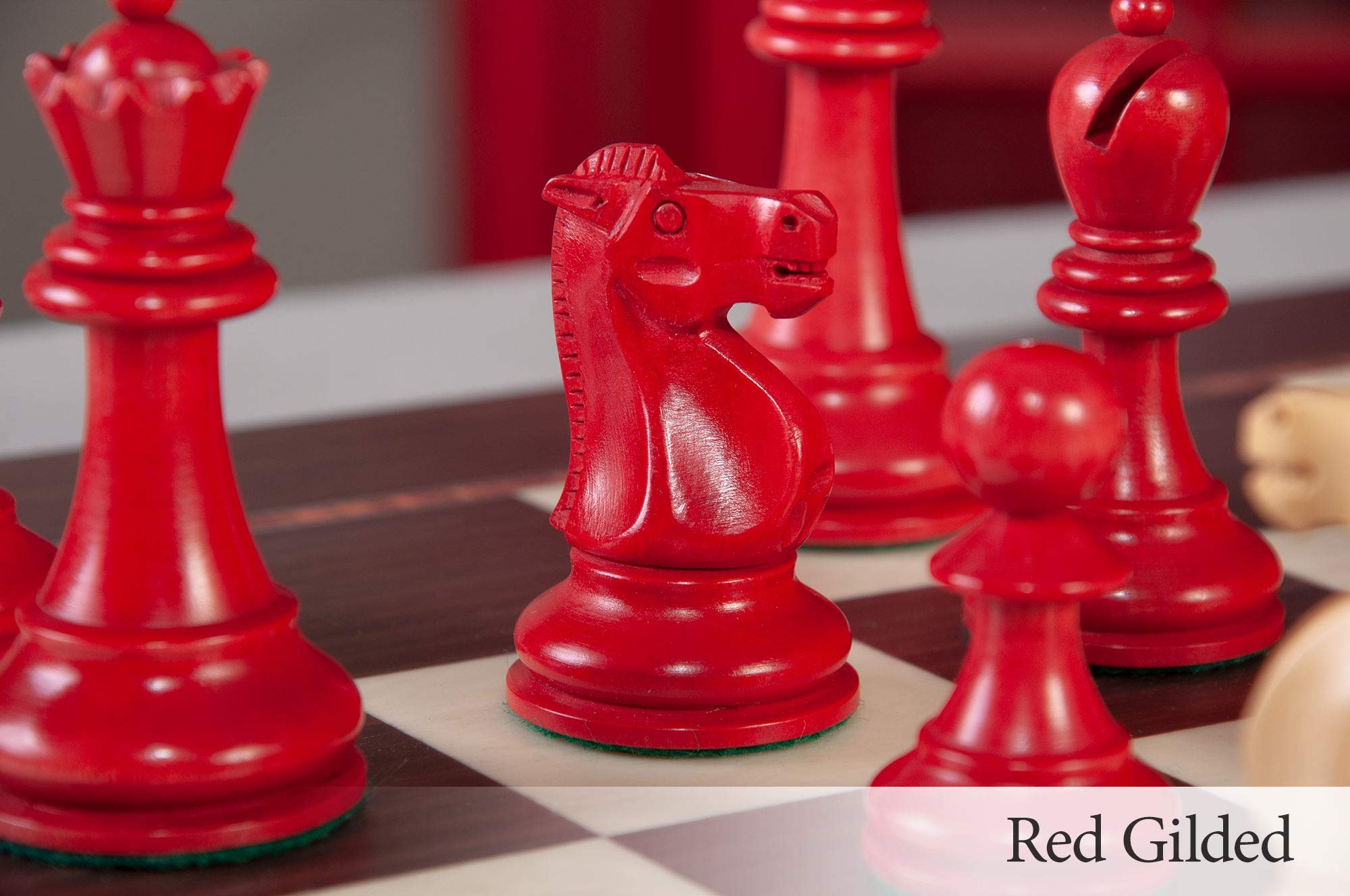 The Reykjavik II Series Chess Set, Box & Board Combination - Red Gilded - by The House of Staunton