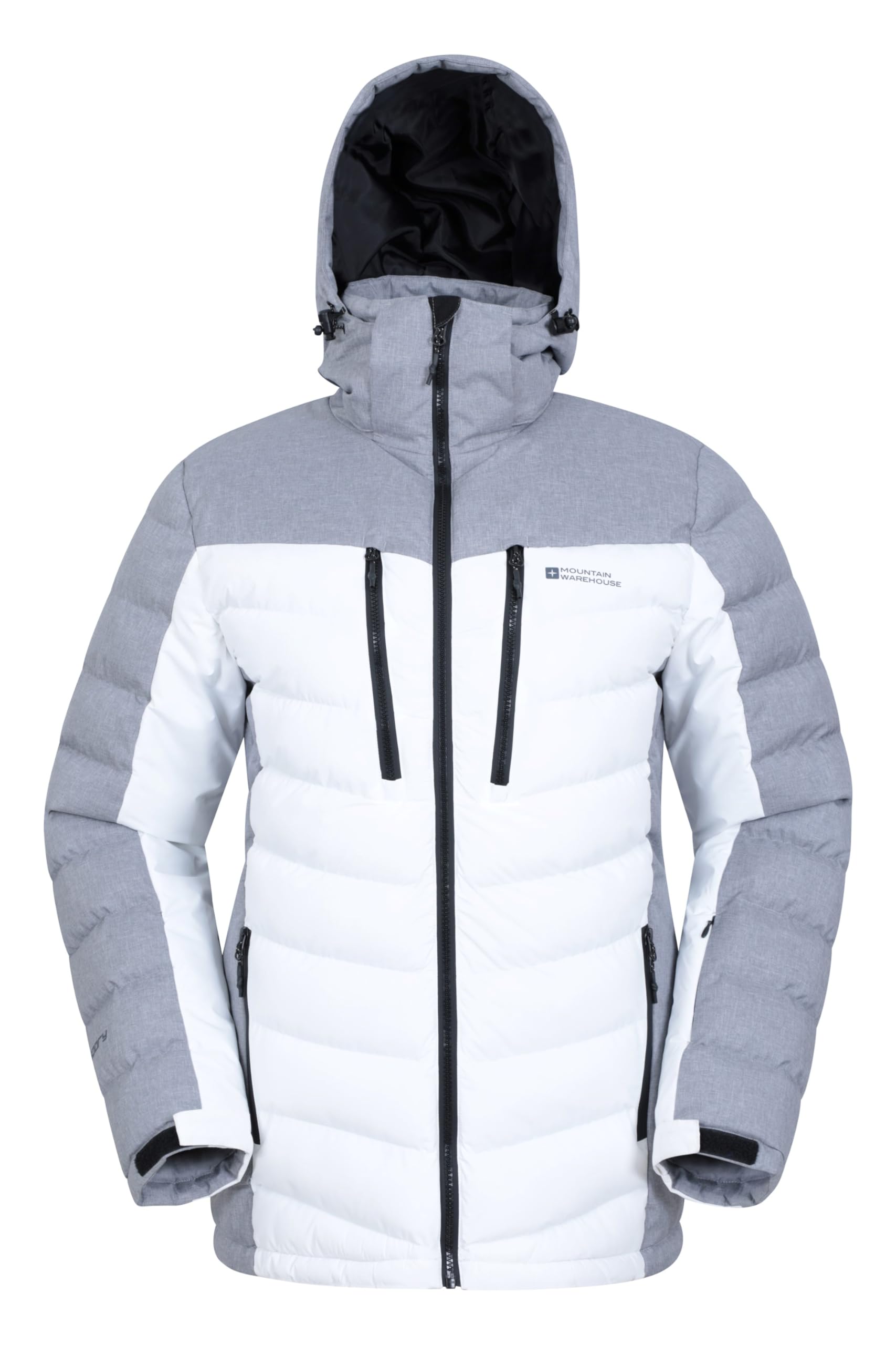 Mountain Warehouse Vulcan Mens Padded Ski Jacket - Snowproof & Breathable Coat with Padded Insulation, Detachable Hood & Snowskirt - For Winter Skiing & Winter Sports White XL