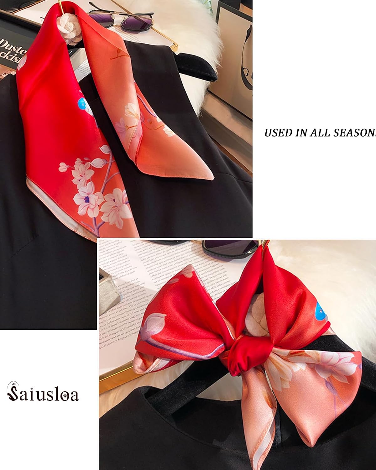 Saiusloa Neck Scarf For Womens Silky Head Scarves Hair Bandanas Square Scarf Fashion Accessories lightweight image 5