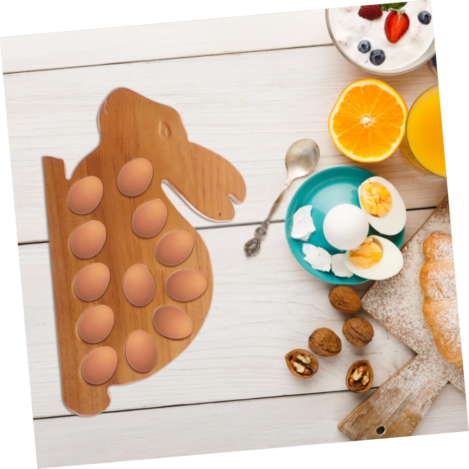 MAGICLULU Wooden Bunny Shaped Egg Storage Tray Kitchen Egg Holder Versatile Decorative Platter for Eggs and Items for Easter Celebrations and Daily Use
