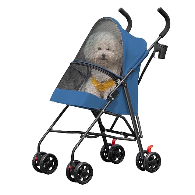 Foto 7 de 8 de Cochecito plegable para perros, cochecito para perros y gatos con cesta de almacenamiento, 4 ruedas