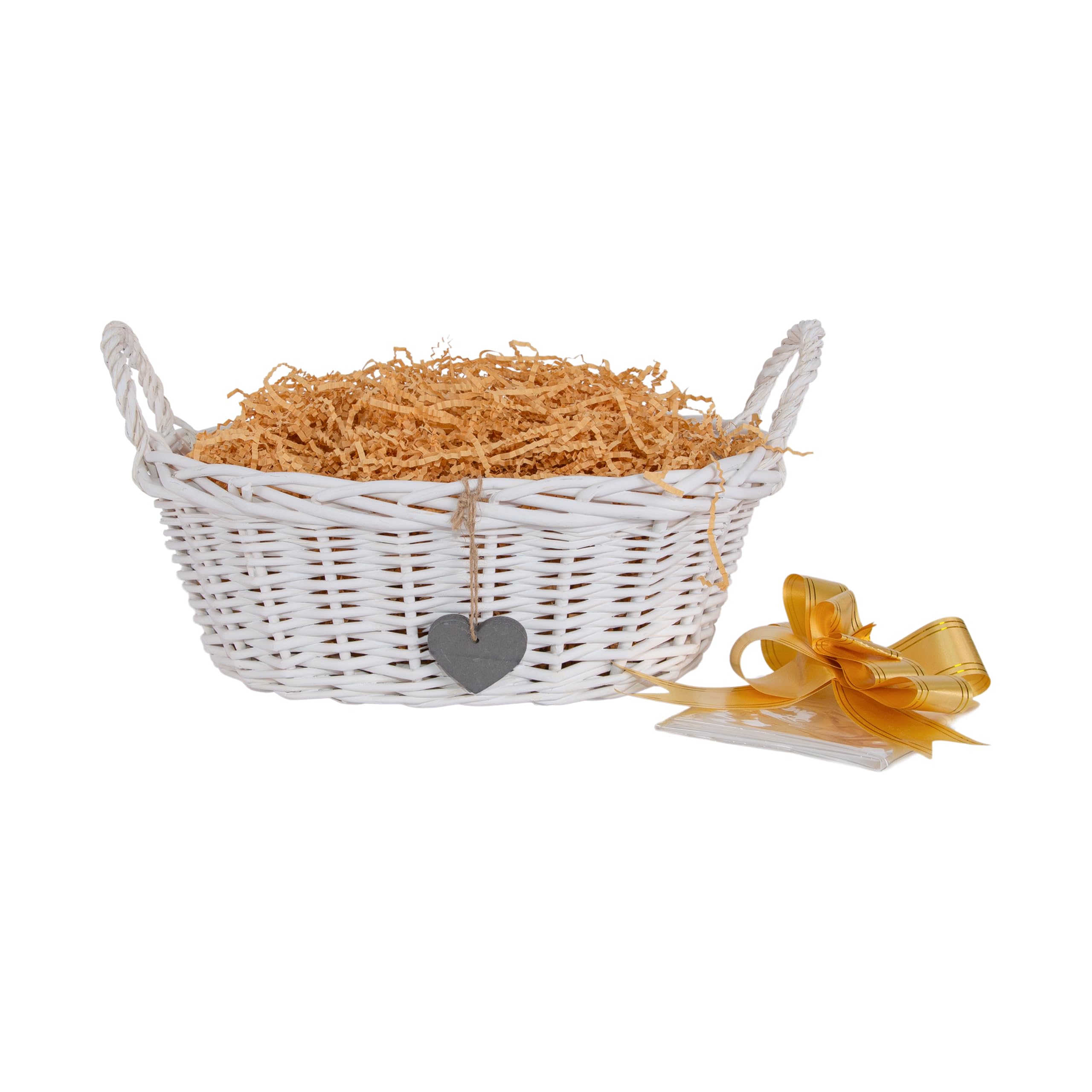 Wickerfield White Gift Hamper Basket Kit with Kraft Shredded Paper and Wrap — image 1