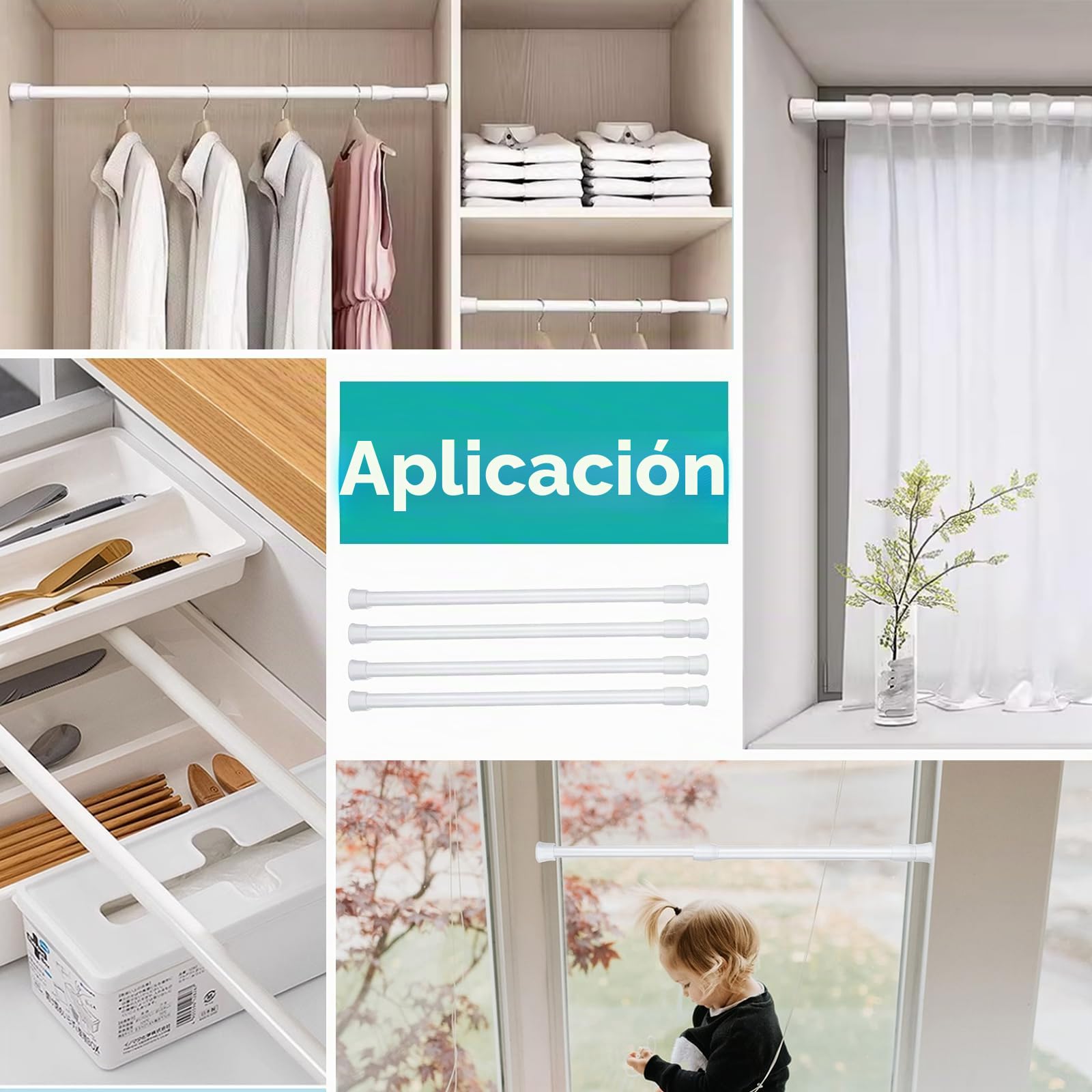 4 barras de seguridad para ventanas, 40 – 70 cm, ajustable, protección antirrobo, para ventanas y puertas