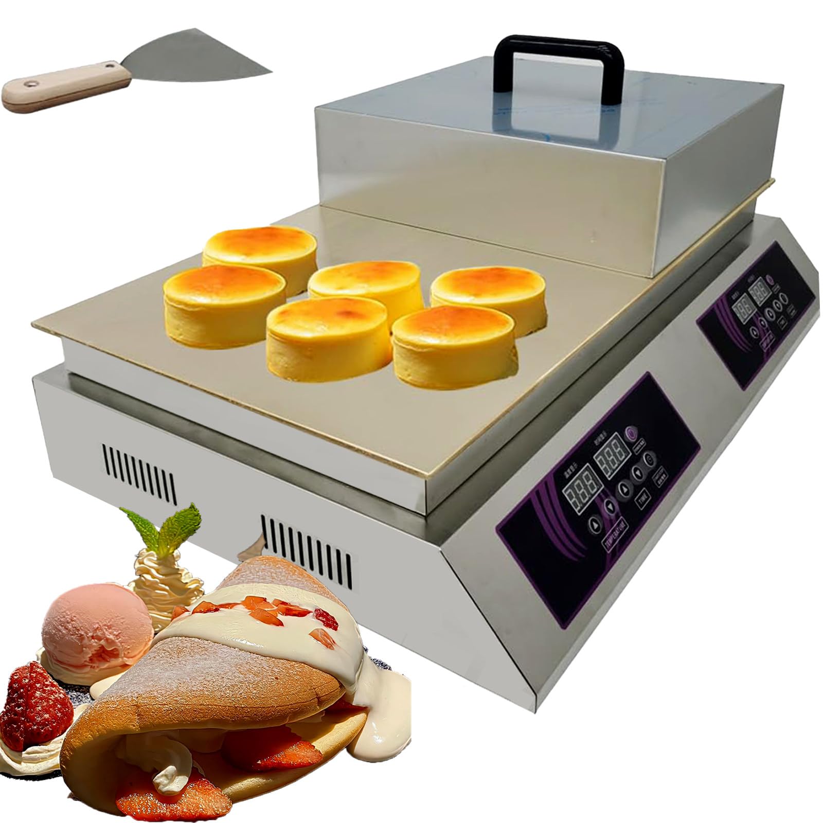SENJINGHUA Electric Souffle Making Machine, Electric Dorayaki Baker Pancake Souffle Maker Machine, 60~240℃ Adjustable Temperature with Stainless Steel Cover, for Restaurants, Bakeries Dualhead