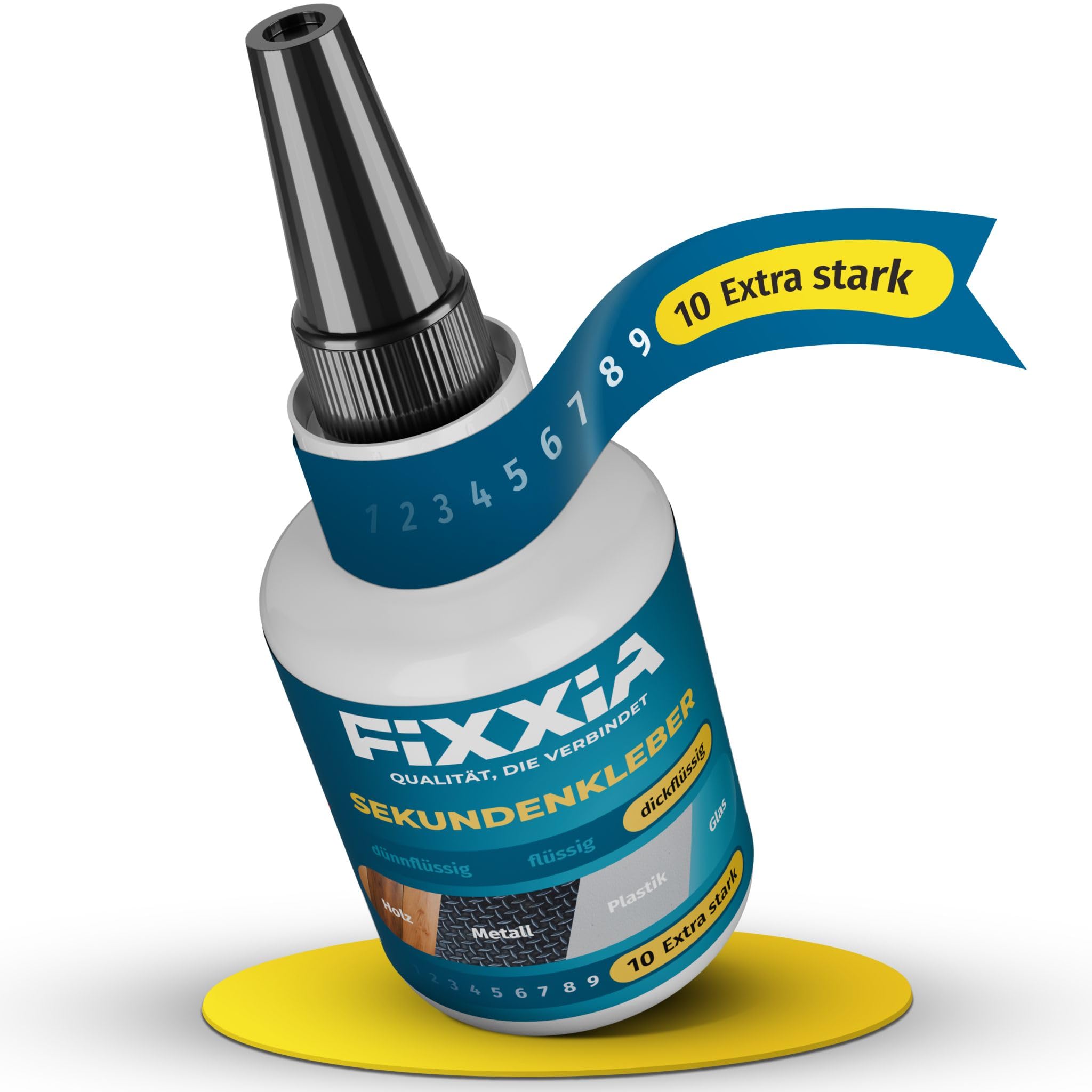 FIXXIA 50g extra-strong instant adhesive with innovative needle closure, available in liquid form as liquid adhesive or thick form as glue gel, super adhesive, extra-strong adhesive (viscous)