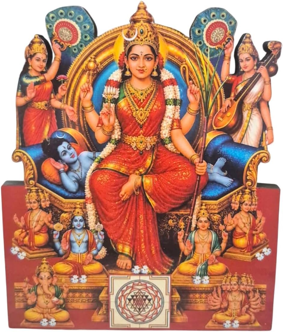 Vils Goddess Sri Lalitha Tripura Sundari/Raja Rajeswari Divine Holy Blessing Wood and Plastic Statue/Photo Frame with Back Stand (Size 4.5 inch X 6 inch)- Multicolor