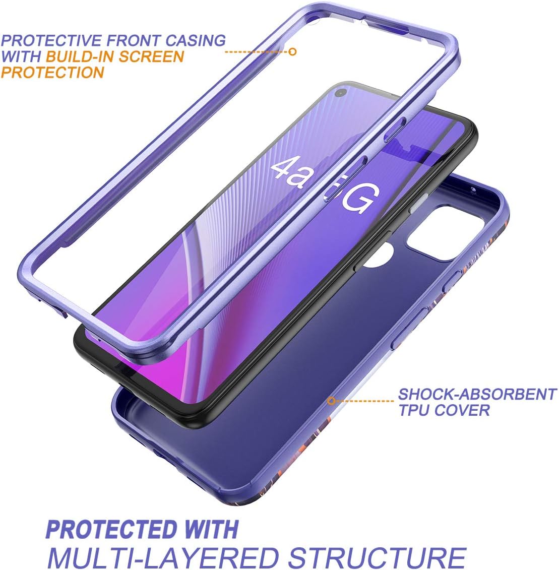 SURITCH Phone Case for Google Pixel 4a 5G 【NOT for 4G】, Front Cover with Built-in Screen Protector Full-Body Protection Shockproof TPU Bumper Protective Case for Girl Women Cute,Lavender