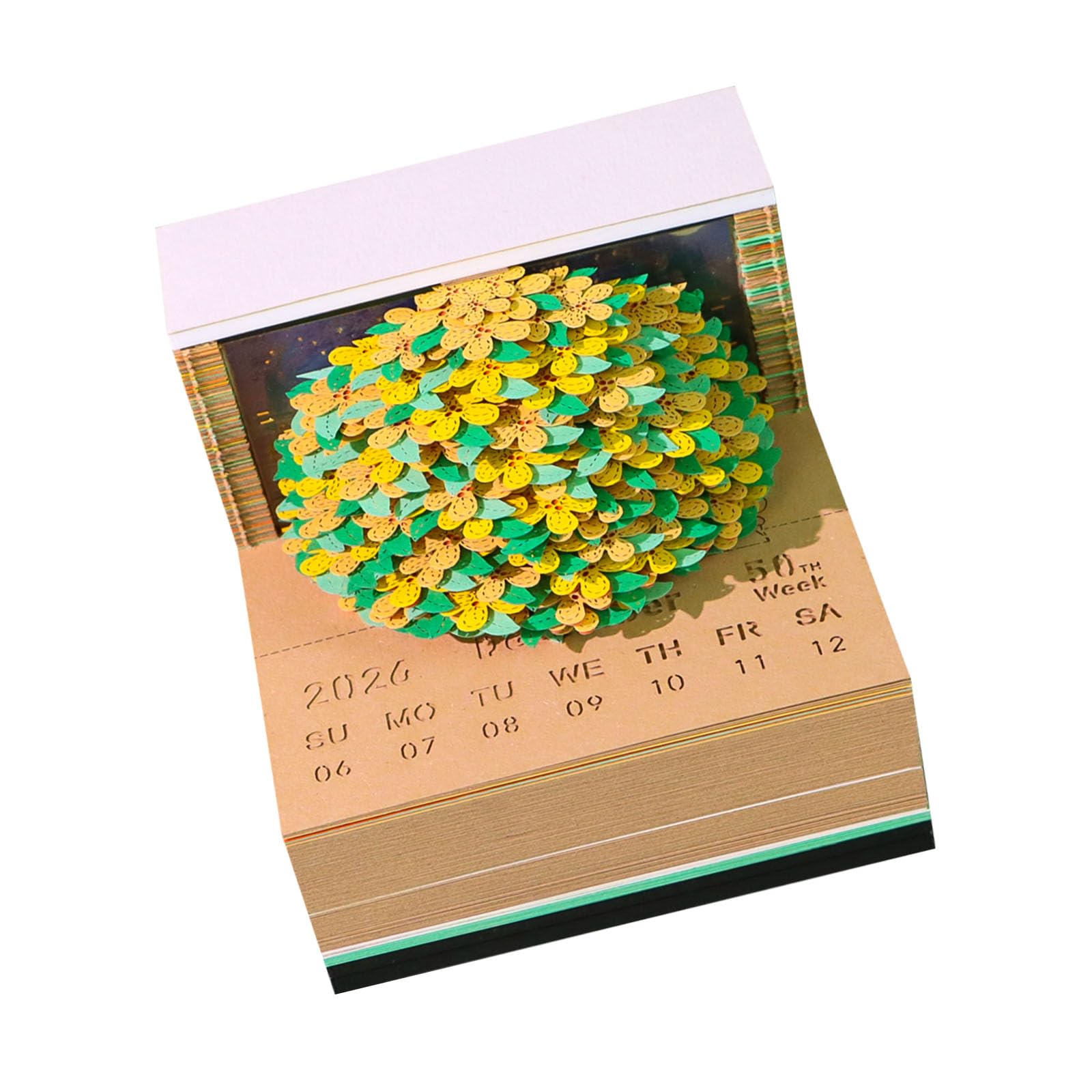 Accessorio creativo da scrivania in carta 3D che combina calendario 2026 e appunti con motivi floreali Elegante cancelleria per ufficio