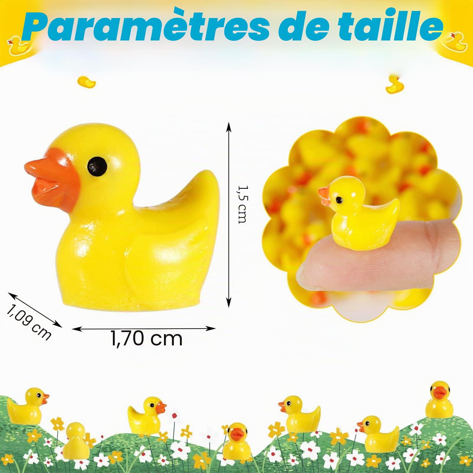 Fanshiontide Mini Canards en Résine - Lot de 100 Figurines d'Animaux pour Aquarium et Décoration de Jardin (Jaune)