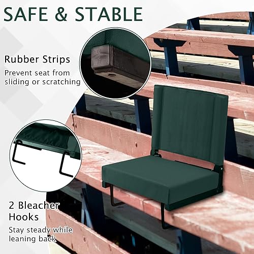 Miniatura 4 de Asiento de estadio para gradas con respaldo y cojín ancho acolchado para silla de estadio, incluye correa para el hombro y portavasos