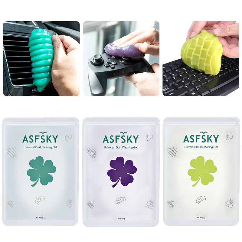 Gel de limpeza automotiva ASFSKY para frestas, painel e teclado, amarelo, roxo e verde, 3 unidades