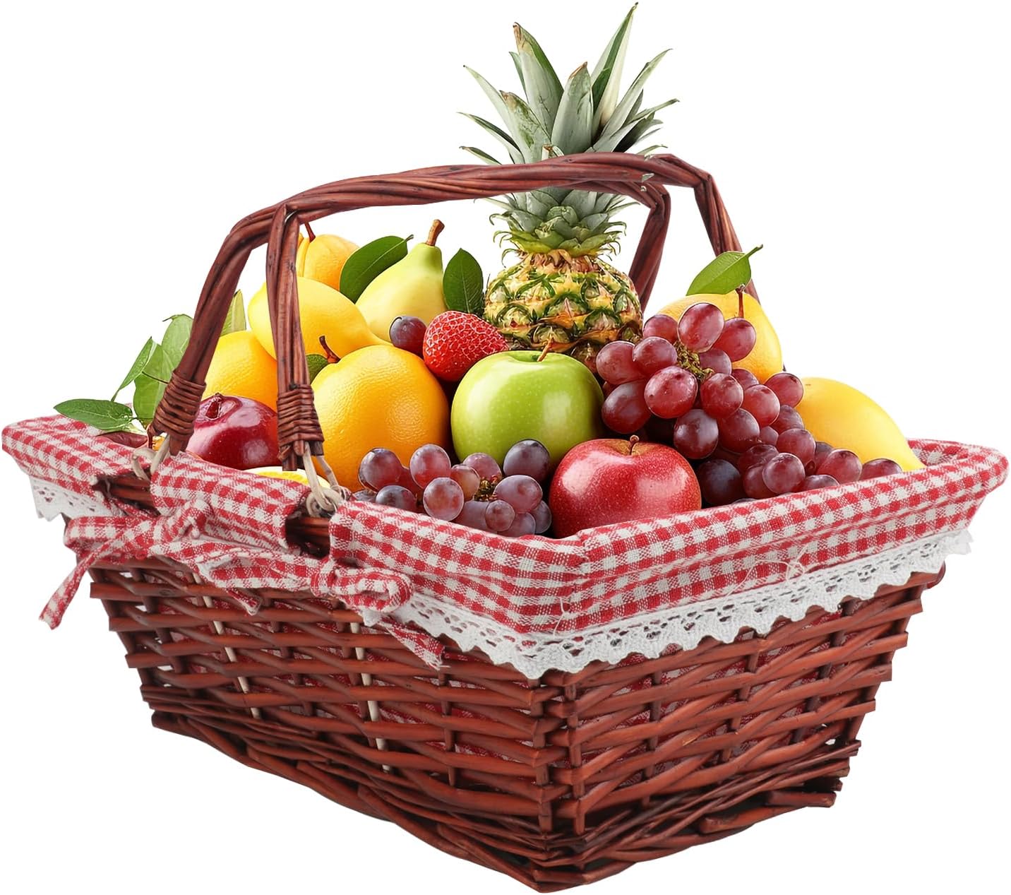 2 Pack 13.78 Inch Rectangle Willow Basket, Wicker Basket with Double Handle, Willow Woven Picnic Basket, Perfect for Easter, Picnic, Decor, Storage, and Wedding(Medium & Reddish Brown)