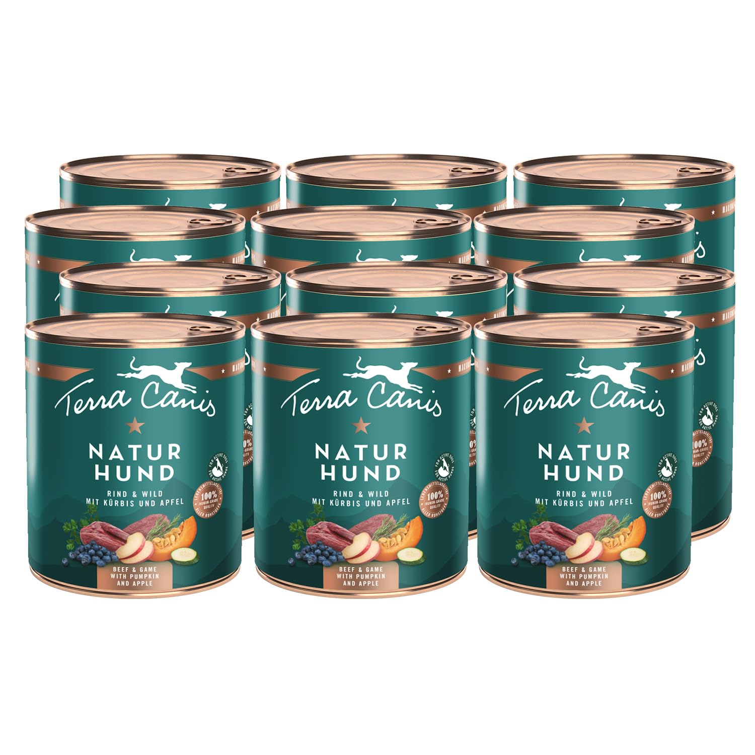 Terra Canis Rind & Wild mit Kürbis, Naturhund Nassfutter für Hunde, 12x800g | 100% Lebensmittelqualität aller Rohstoffe, mit natürlichen Superfoods, ideal für aktive Hunde, getreide- und glutenfrei
