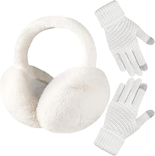 Winter Ear Muffs Gloves Set for Women Girls Faux Fur Ear ...