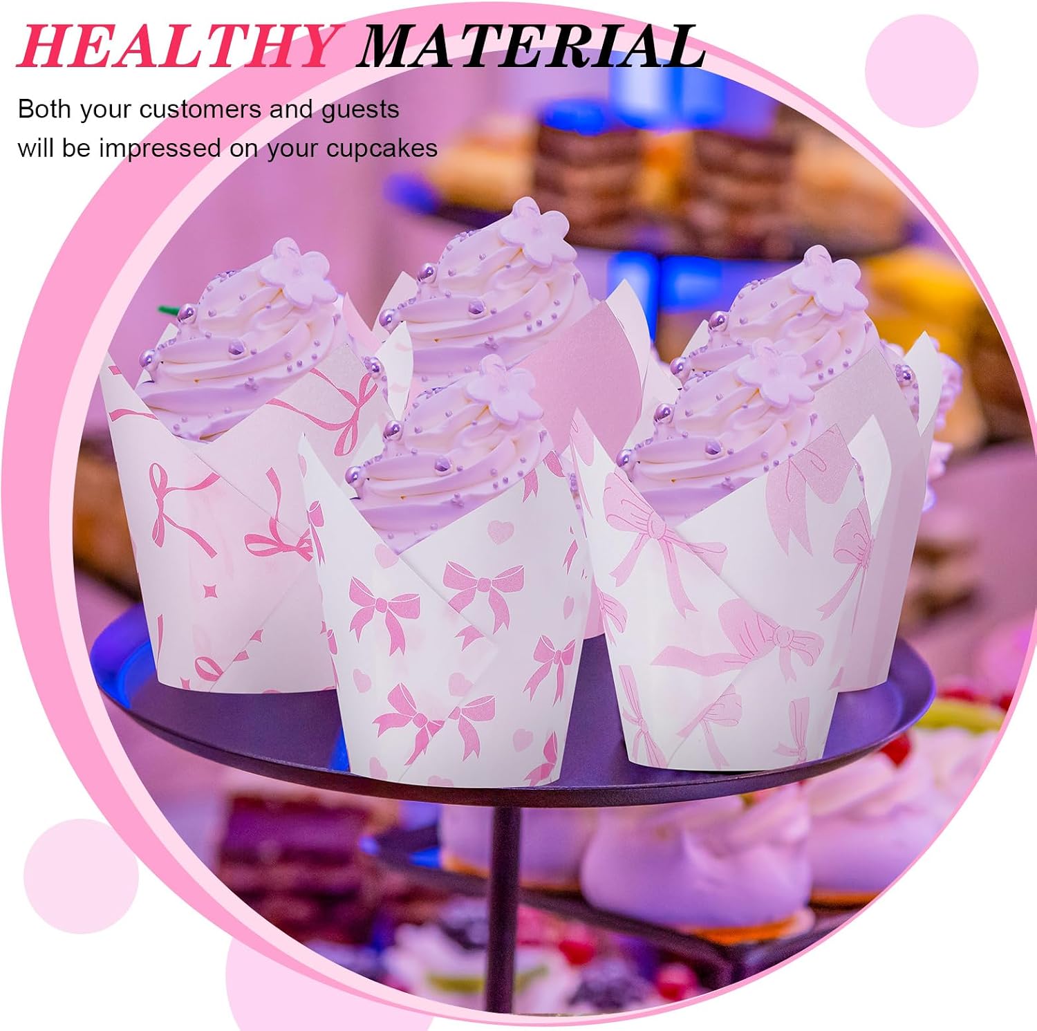 Havawish 500 Counts Christmas Pink Ribbon Tulip Cupcake Liners