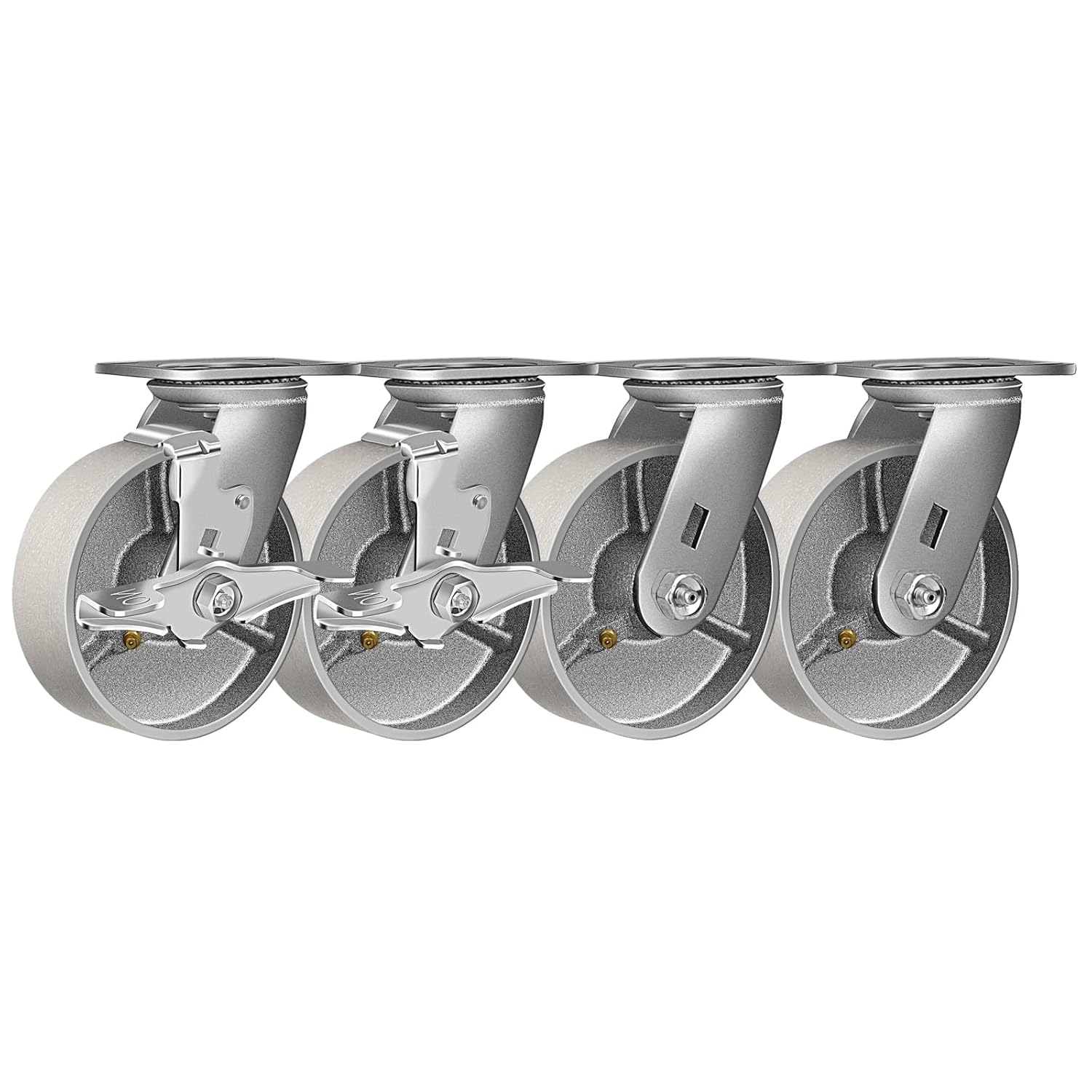 6x2 Industrial Casters- Heavy Duty casters,Cast Iron Wheel,Steel Casters Set of 4 Capacity up to 5000 Lb. Use for Platform Truck, U-Boat Cart,Workbenches(2 Brake & 2 Swivel)