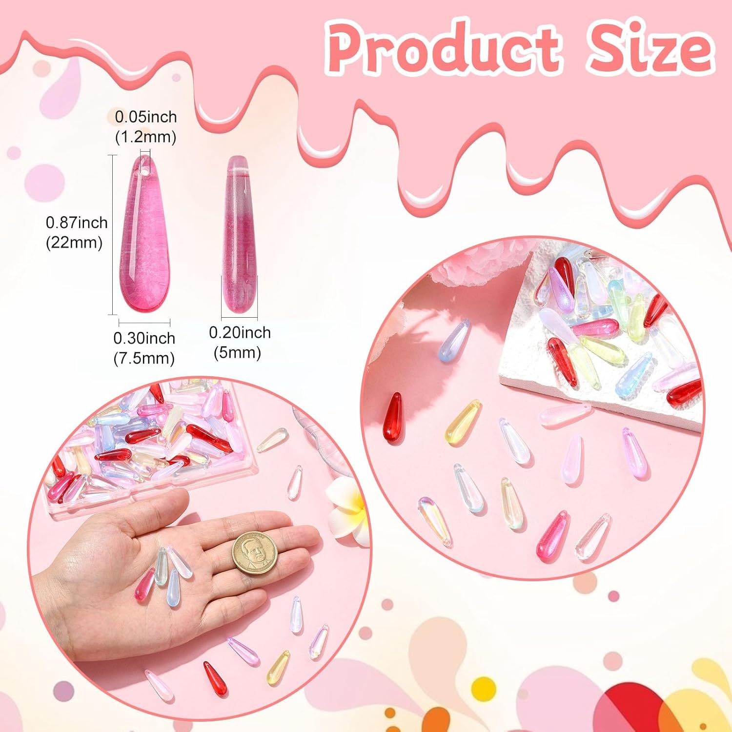 DanLingJewelry 100Pcs Random Color Glass Teardrop Pendants Long Drop Beads Crystal Clear Dangle Charms for Jewelry Making Necklace Bracelet Earrings - Image 2