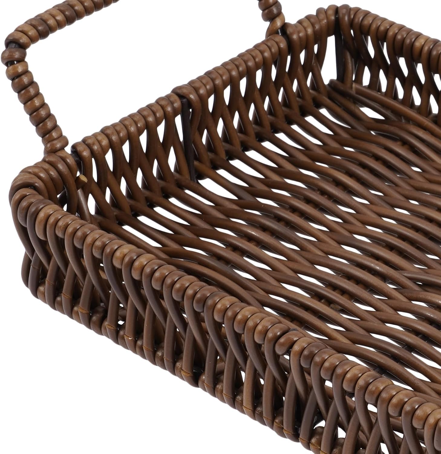 Rectangular Woven Bread Basket with Handles Small Rustic Wicker Bread Serving Basket Tray for Kitchen and Dining 20x13x3.5cm
