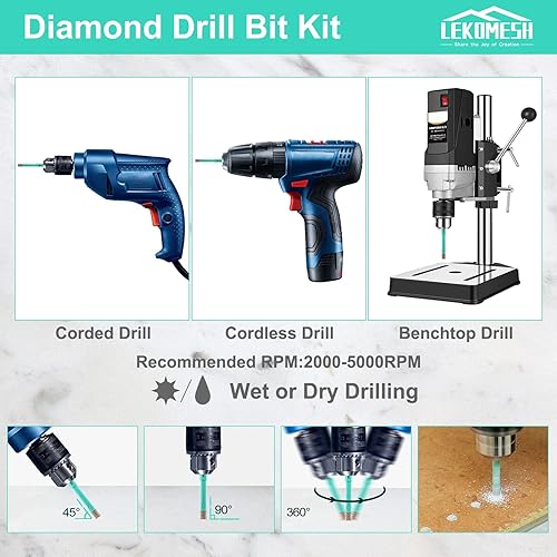 Miniatura 4 de Juego de 4 brocas con núcleo de diamante, kit de sierra para azulejos de porcelana, cerámica, mármol, ladrillo, hormigón con vástago rápido (brocas